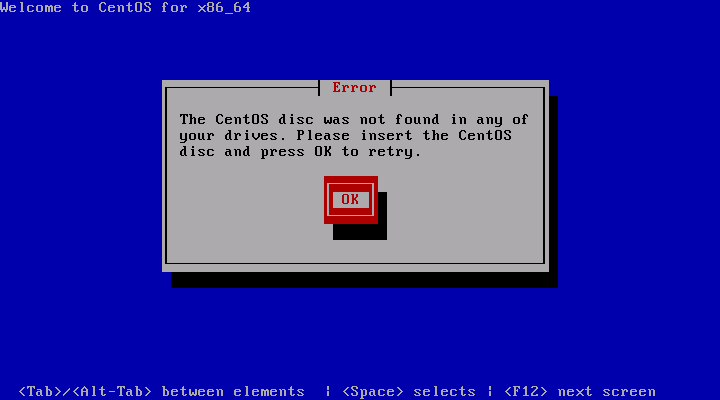 centos cd não encontrado virtualbox