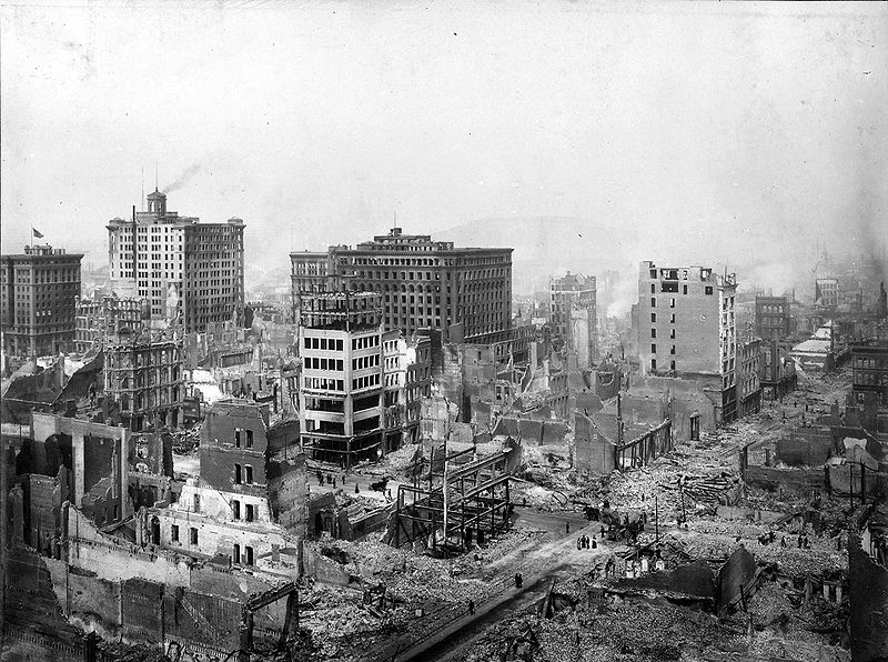 1906 San Francisco via WikiPedia San Francisco Earthquake of 1906: Ruins in vicinity of Post and Grant Avenue. Looking northeast (via WikiPedia)